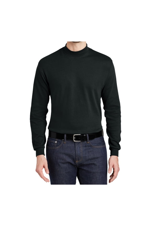 Men Interlock Knit Mock Male Turtleneck Sweaters Black 6XL