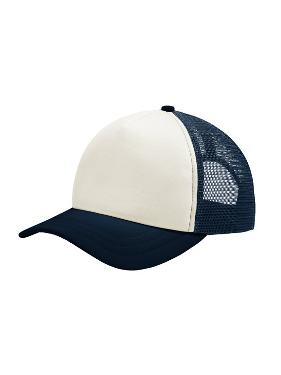Men's 5-Panel Twill Foam Trucker Male Cap Ivory/ Navy