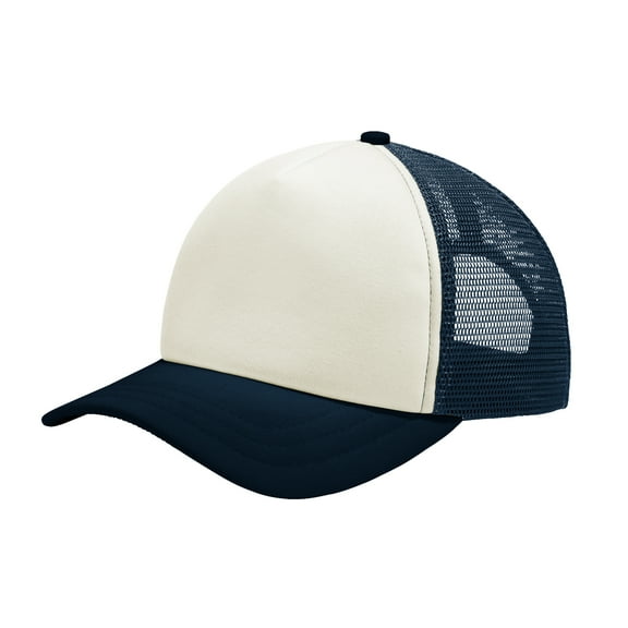 Yellow Rooster Men's 5-Panel Twill Foam Trucker Male Cap Ivory/ Navy