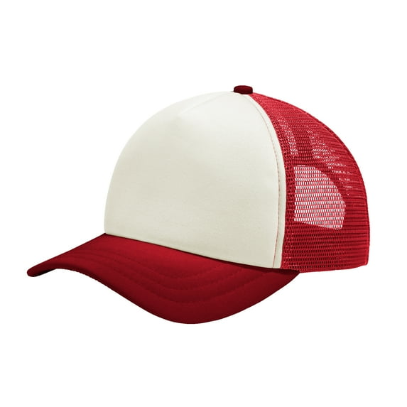 Yellow Rooster Men's 5-Panel Twill Foam Trucker Male Cap Ivory/ Red