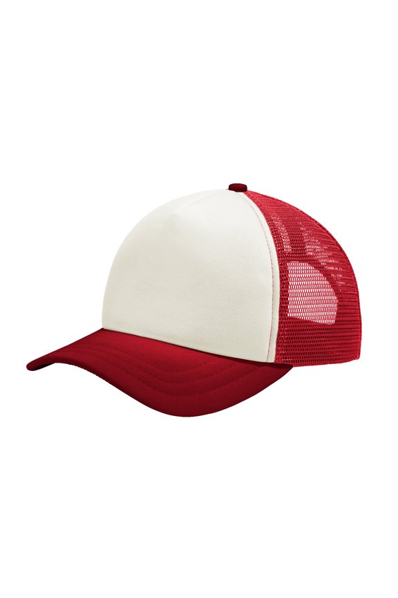 Men's 5-Panel Twill Foam Trucker Male Cap Ivory/ Red