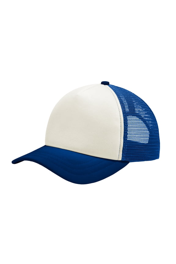 Men's 5-Panel Twill Foam Trucker Male Cap Ivory/ Royal