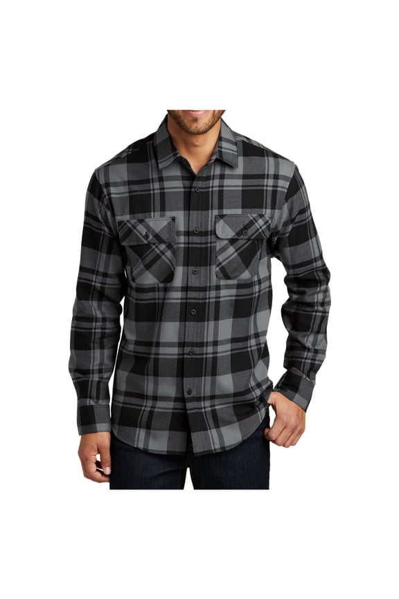 Men's Button Down Regular Fit Long Sleeve Plaid Flannel Casual Shirt Grey/Black XL