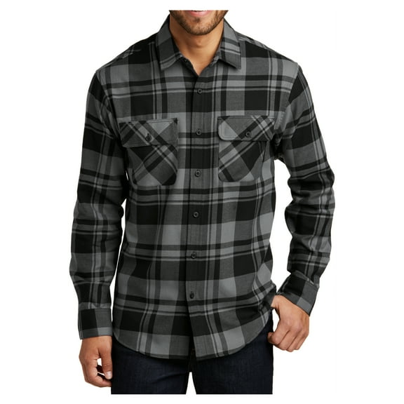 Yellow Rooster Men's Button Down Regular Fit Long Sleeve Plaid Flannel Casual Shirt Grey/Black XS