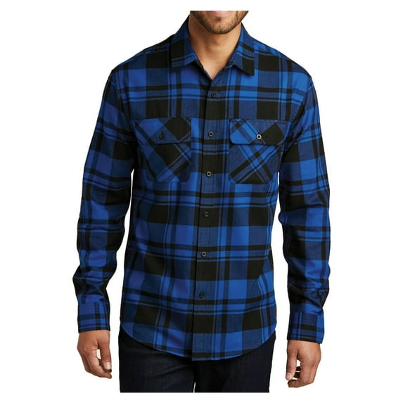 Yellow Rooster Men's Button Down Regular Fit Long Sleeve Plaid Flannel Casual Shirt Royal/Black M