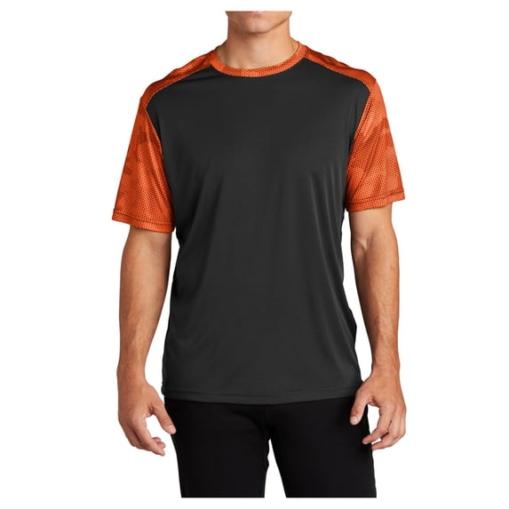 Yellow Rooster Men's CamoHex Colorblock Polyester T-Shirts Black/ Neon Orange S