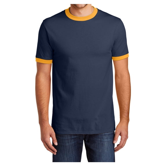 Yellow Rooster Men's Core Cotton Ringer Tee Navy/Gold 2XL