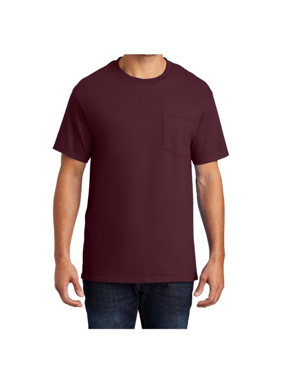 Men's Essential Cotton T-Shirt with Pocket Athletic Maroon XL
