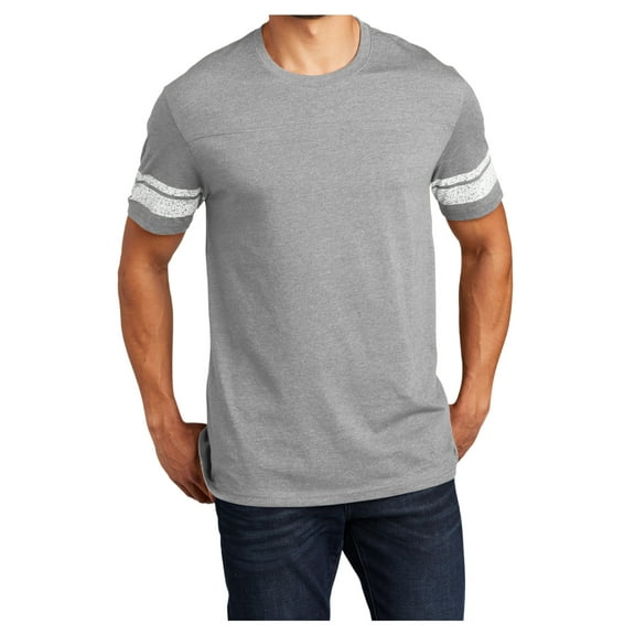 Yellow Rooster Men's Game T-Shirts with Stripes Printed Sleeves Heathered Nickel/White XS