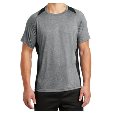 Yellow Rooster Men's Heather Colorblock Contender Polyester Tee Vintage Heather/ Black XS