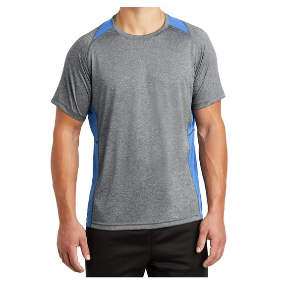 Yellow Rooster Men's Heather Colorblock Contender Polyester Tee Vintage Heather/ Carolina Blue S