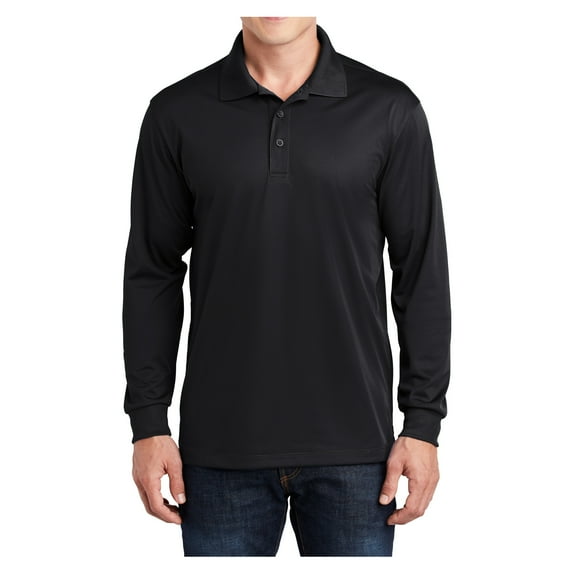 Yellow Rooster Men's Long Sleeve Micropique Sport-Wick Polo Shirt Black 2XL