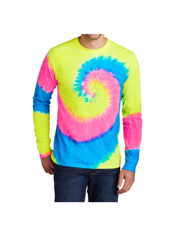 Men's Long Sleeve Tie-Dye T-Shirt Neon Rainbow L
