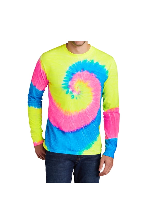 Men's Long Sleeve Tie-Dye T-Shirt Neon Rainbow XXL