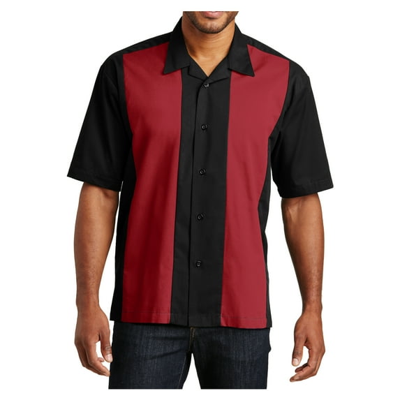 Yellow Rooster Men's Retro Camp shirt Cuban Style Bowling Shirt Black/Red M