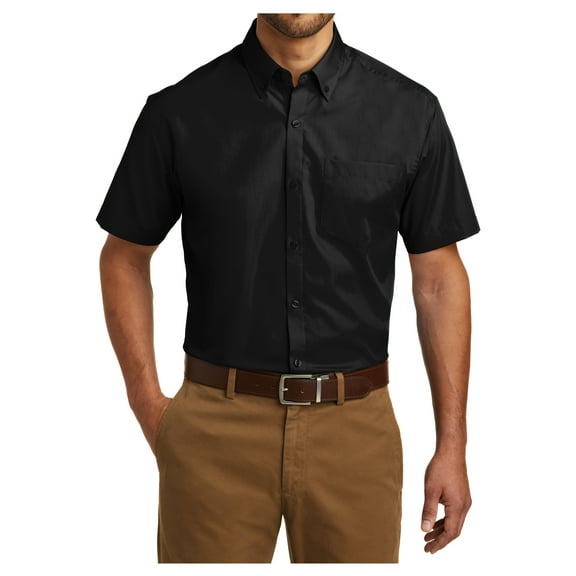 Yellow Rooster Men's Short Sleeve Carefree Poplin Shirts Deep Black XS