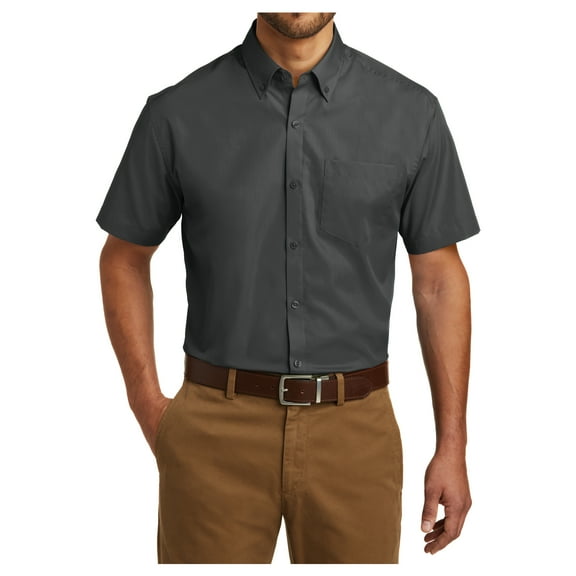 Yellow Rooster Men's Short Sleeve Carefree Poplin Shirts Graphite 2XL