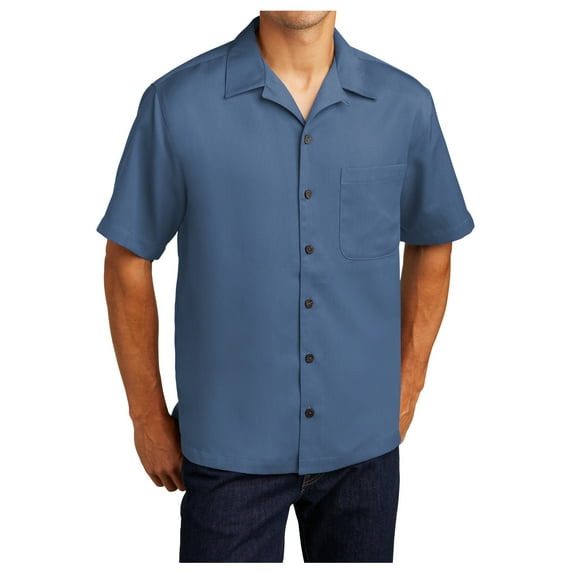 Yellow Rooster Men's Short Sleeve Easy Care Camp Male Shirt Blue L