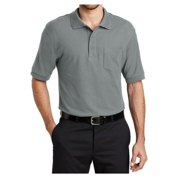 Yellow Rooster Men's Short Sleeve Silk Touch Polo with Pocket Cool Grey M