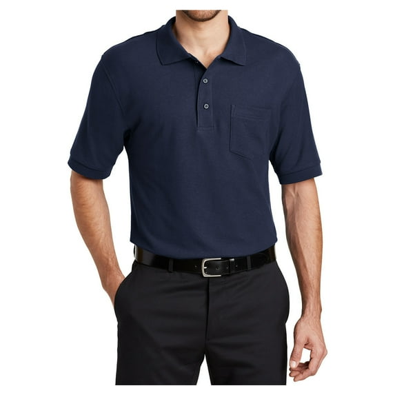 Yellow Rooster Men's Short Sleeve Silk Touch Polo with Pocket Navy M