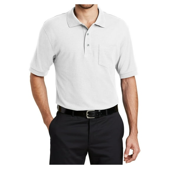 Yellow Rooster Men's Short Sleeve Silk Touch Polo with Pocket White L