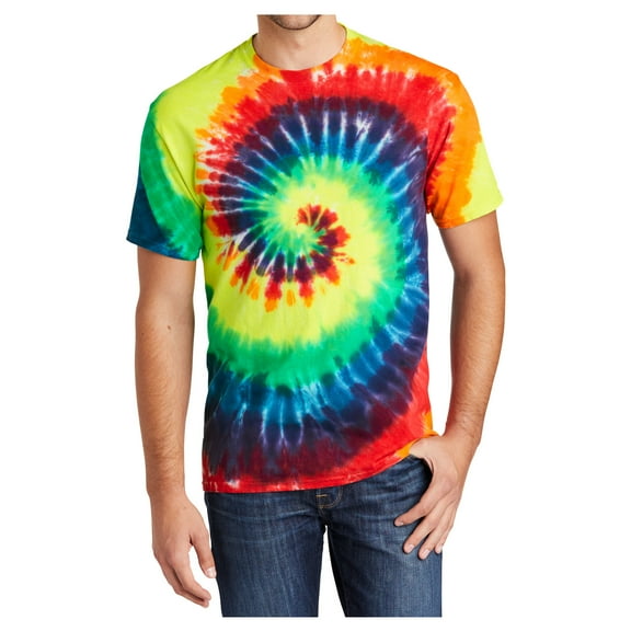 Yellow Rooster Men's Short Sleeve Tie-Dye Male Cotton T-Shirts Rainbow XL