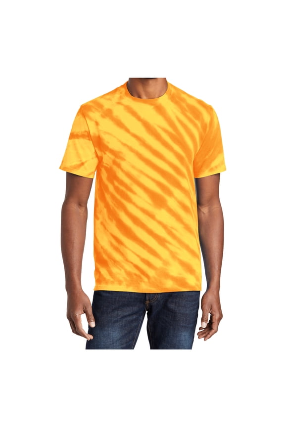 Men's Short Sleeve Tiger Stripe Tie-Dye Cotton T-Shirts Gold 2XL