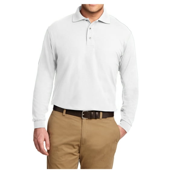 Yellow Rooster Men's Silk Touch Long Sleeve Polo T-Shirts White XS