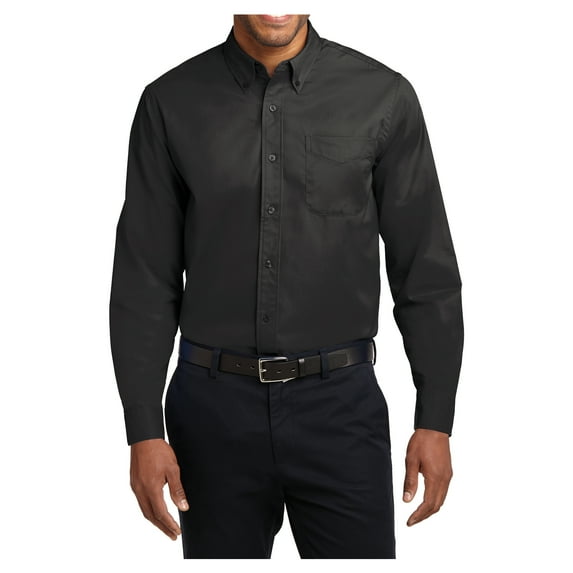 Yellow Rooster Men's Tall Long Sleeve Easy Care Shirt Black/ Light Stone 4X-Large Tall