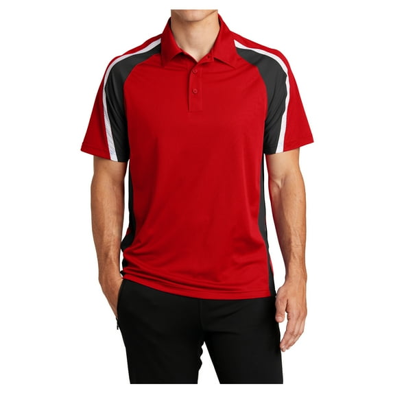 Yellow Rooster Men's Tricolor Micropique Sport-Wick® Polo True Red/ Black/ White XL