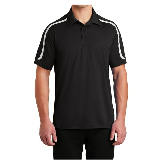 Yellow Rooster Men's Tricolor Shoulder Micropique Sport-Wick Polo Black/ Iron Grey/ White S