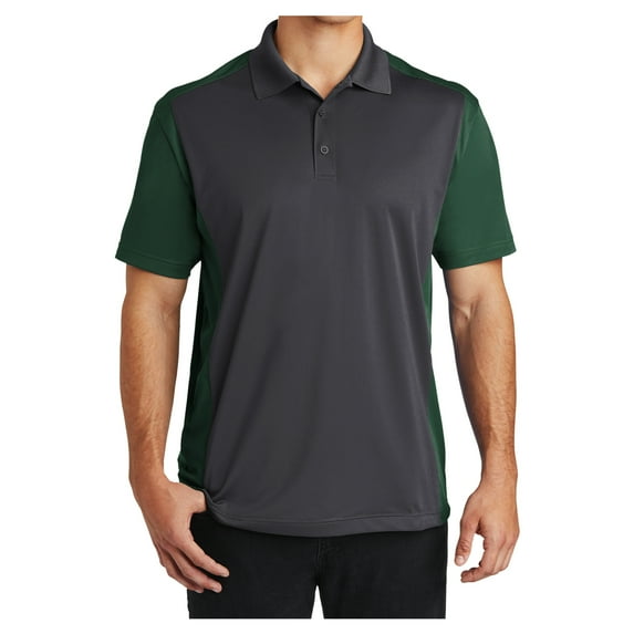 Yellow Rooster Mens Colorblock Micropique Sport-Wick Polo Iron Grey/ Forest Green M