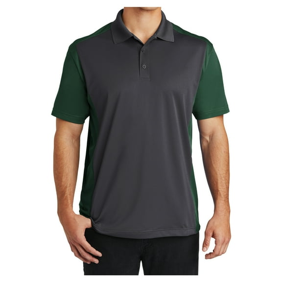 Yellow Rooster Mens Colorblock Micropique Sport-Wick Polo Iron Grey/ Forest Green XS
