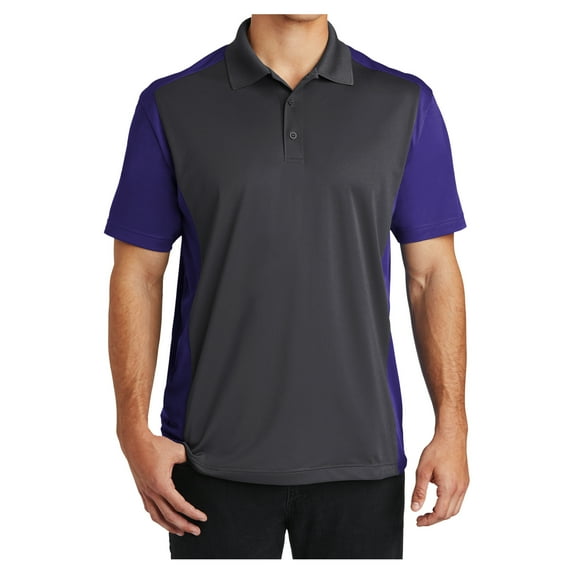 Yellow Rooster Mens Colorblock Micropique Sport-Wick Polo Iron Grey/ Purple 4XL
