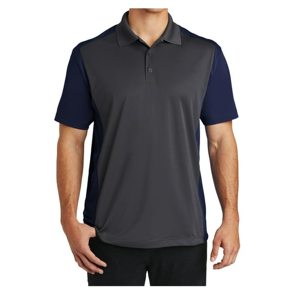 Yellow Rooster Mens Colorblock Micropique Sport-Wick Polo Iron Grey/ True Navy M