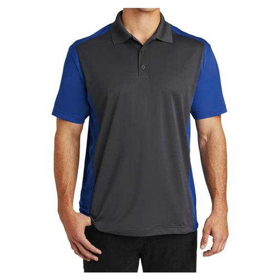 Yellow Rooster Mens Colorblock Micropique Sport-Wick Polo Iron Grey/ True Royal 4XL