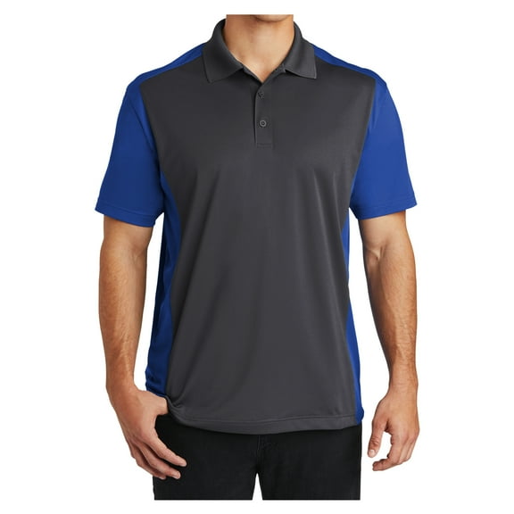 Yellow Rooster Mens Colorblock Micropique Sport-Wick Polo Iron Grey/ True Royal S