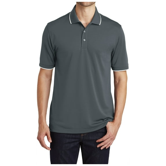 Yellow Rooster Mens Dry Zone UV Micro-Mesh Tipped Polo Graphite/ White XS