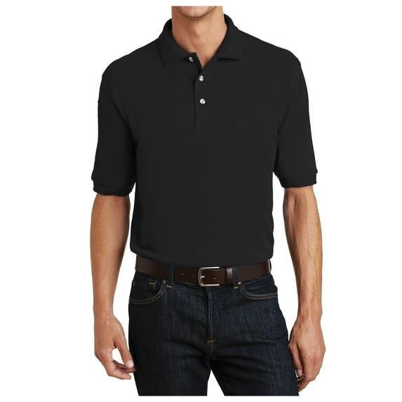 Yellow Rooster Mens Heavyweight Cotton Pique Polo with Pocket Black 5XL