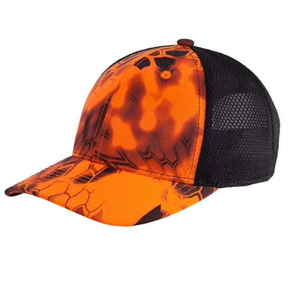 Yellow Rooster Mens Mesh Back Snapback Cap Kryptek Inferno/ Black