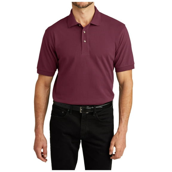 Yellow Rooster Mens Short Sleeve Heavyweight Cotton Pique Polo Burgundy S