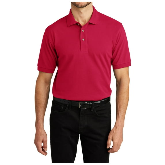 Yellow Rooster Mens Short Sleeve Heavyweight Cotton Pique Polo Red L