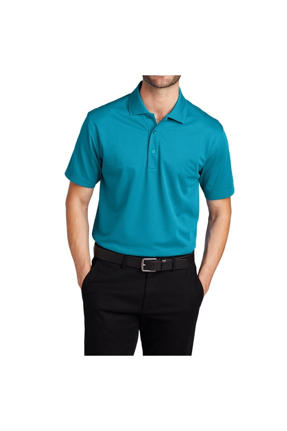 Mens Short Sleeve Moisture Wicking Tech Pique Polo Deep Teal Blue XS
