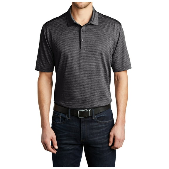 Yellow Rooster Mens Short Sleeve Shadow Stripe Polo Shirt Deep Black L