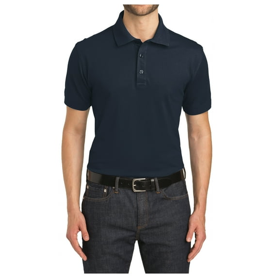 Yellow Rooster Mens Short Sleeve Stretch Pique Polo Dress Blue Navy XL