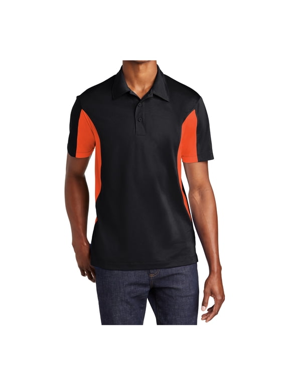 Mens Side Blocked Micropique Sport-Wick Polo Black/ Deep Orange XL
