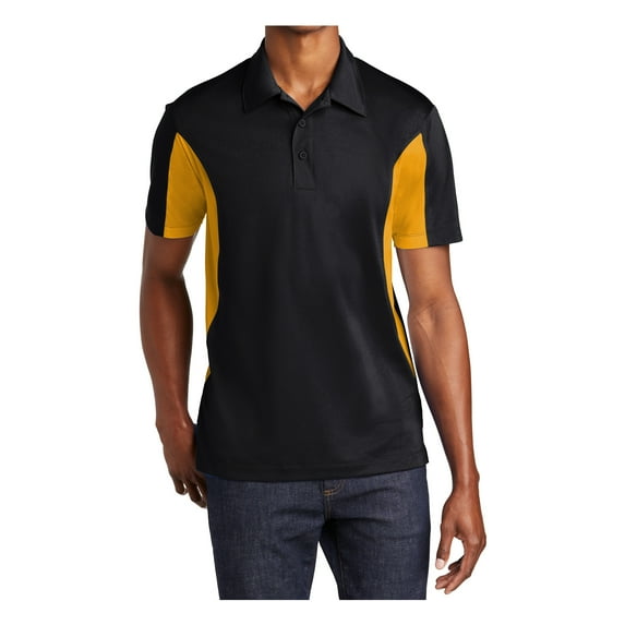 Yellow Rooster Mens Side Blocked Micropique Sport-Wick Polo Black/ Gold M