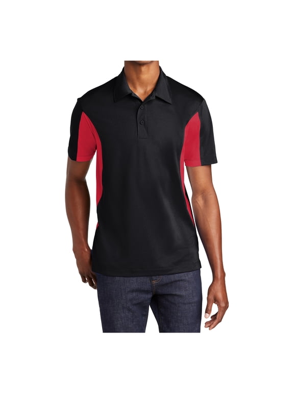 Mens Side Blocked Micropique Sport-Wick Polo Black/ True Red 3XL