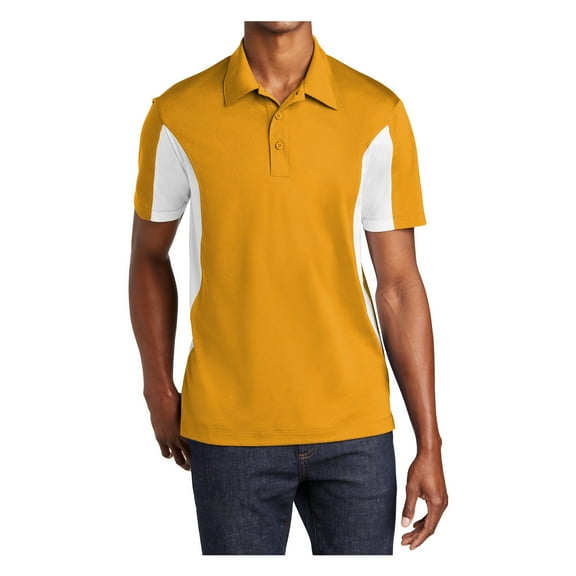 Yellow Rooster Mens Side Blocked Micropique Sport-Wick Polo Gold/ White XL