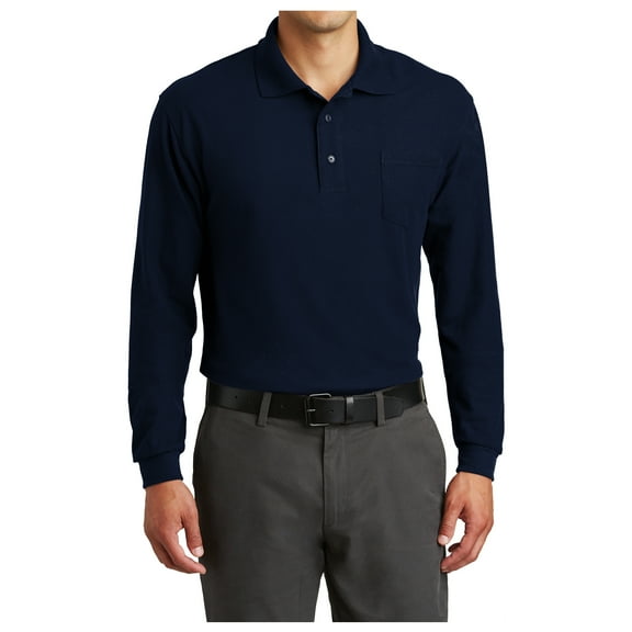 Yellow Rooster Mens Silk Touch Long Sleeve Polo with Pocket Navy M